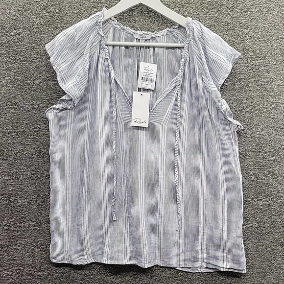 Rails Tops - Rails Peasant Blouse Women's Medium White Blue Raven Linen Blend Striped NWT